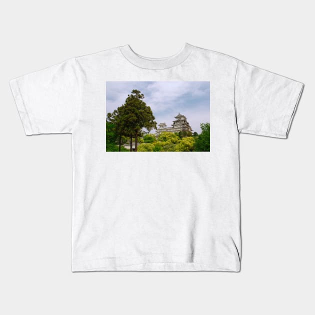 Castle at Hiimeji With Trees, Kansai, Japan Kids T-Shirt by jojobob